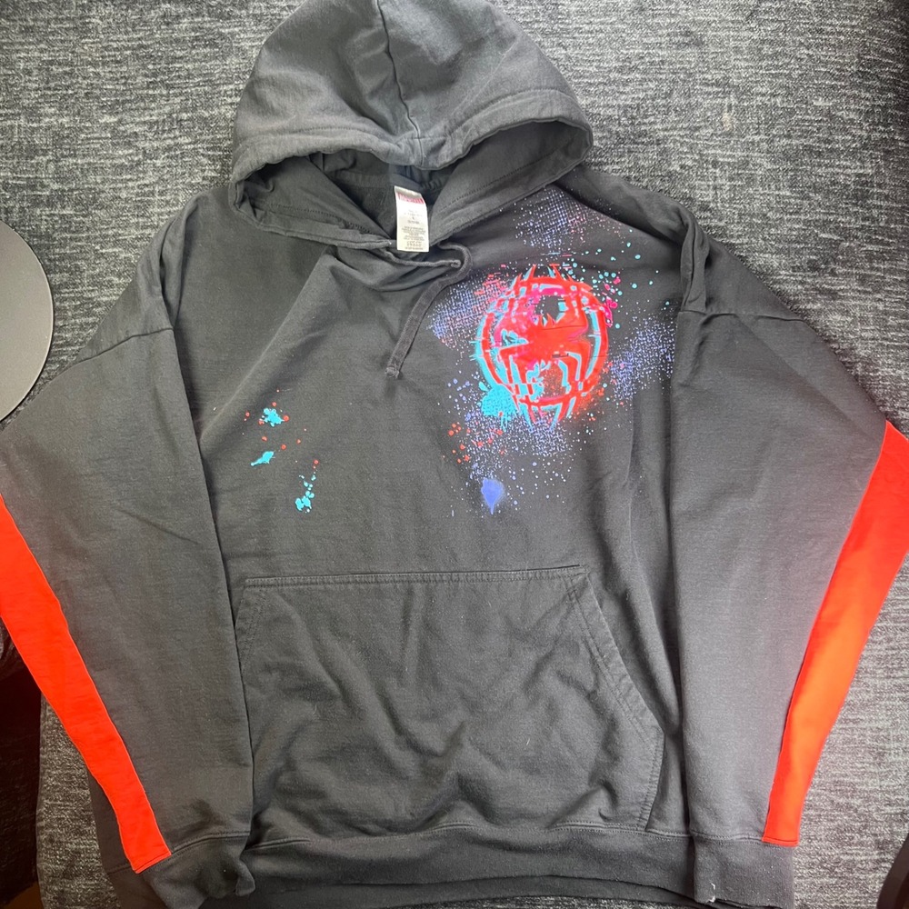 Marvel Spider-Man Hoodie Mens XXL Black Miles Morales Spider-Verse Glitch Logo